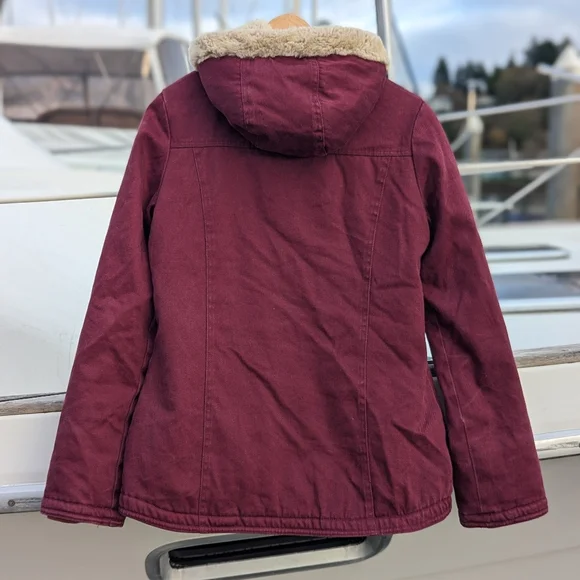 Hemp Hoodlamb HempworksThe Classic Winter Coat Hood Burgundy Small Vegan
